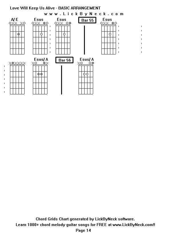 Chord Grids Chart of chord melody fingerstyle guitar song-Love Will Keep Us Alive - BASIC ARRANGEMENT,generated by LickByNeck software.